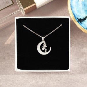 Crescent Moon Necklace, Moon and stars dainty necklace, Moon Charm, Sterling Silver Jewelry, Best Friend Birthday Gift Idea, Waning Moon