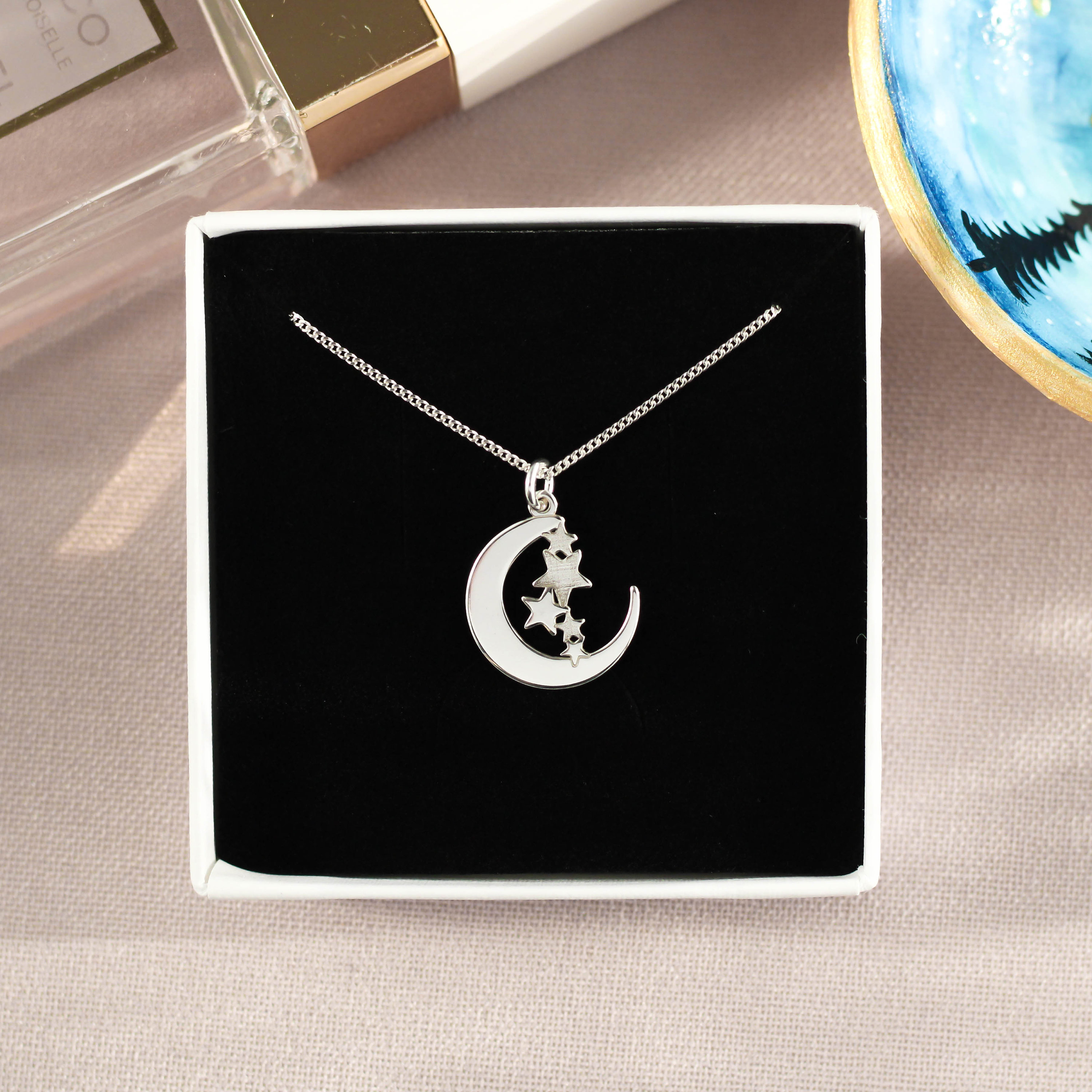 Crescent Moon Necklace, Moon and stars dainty necklace, Moon Charm, Sterling Silver Jewelry, Best Friend Birthday Gift Idea, Waning Moon