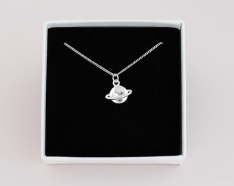 Dainty Sterling Silver Saturn Necklace: Space Lover Gift