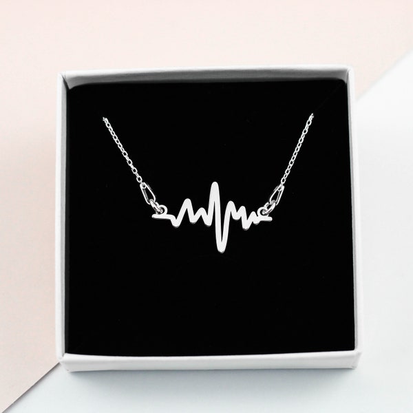 Heartbeat Necklace, EKG Rhythm, Heart Rate Jewellery, Cardiac Rhythm Jewelry, Necklace Gift for Best Friend, Gift for Her, Silver Wings Gift