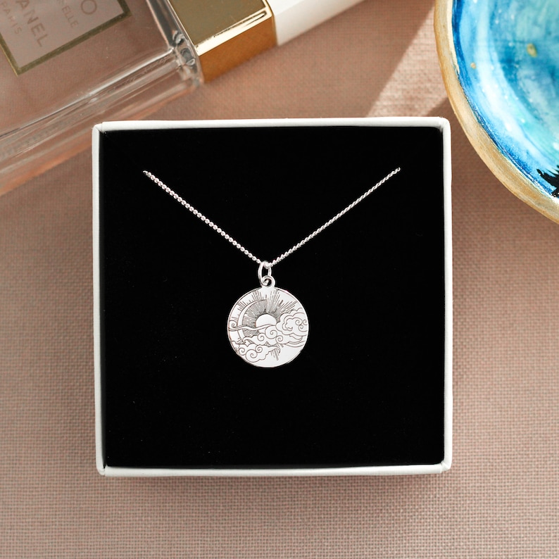 Moon and Sun Necklace, Mother Nature Necklace,  Sun, Moon and Wind Pendant, Yoga and Harmony Charm, Sterling Silver Jewelry 