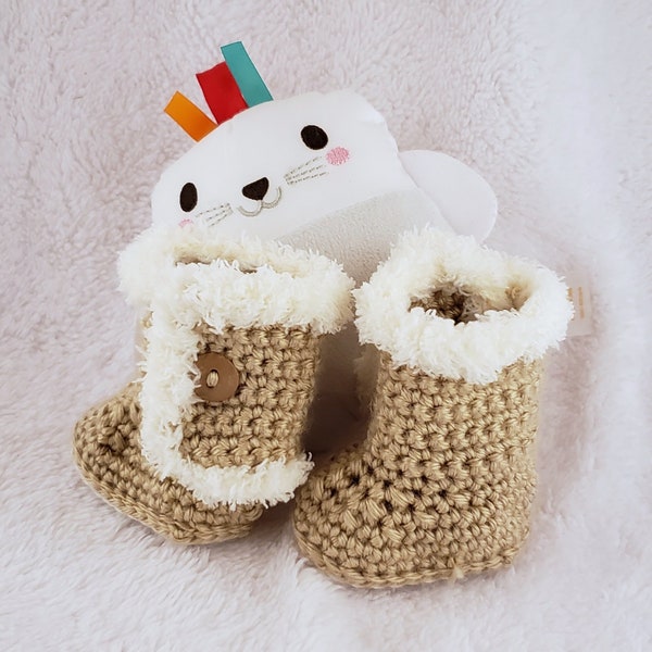 Crochet Baby Ugg Boots with Fur | Baby Ugg Boots Brown | Baby Booties Fur | Soft Sole Baby Shoes | Newborn Shoes | Baby Moccasins