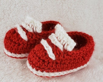 Baskets Bébé Rouge Crochet | Chaussures pour bébés | Bottines pour bébés | Bébés mocassins | Bottines pour bébés | Cadeau de douche de bébé | Chaussures pour bébés à semelle souple | WI Blaireaux