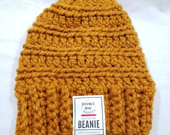 Mustard Oversized Slouchy Crochet Beanie | Chunky Warm Winter Hat | Beanie for Men, Women, and Children | Yellow Orange Beanie