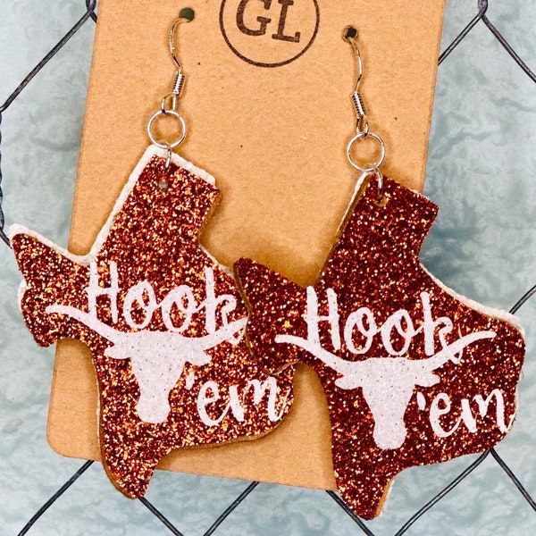 Texas Longhorns Hook ‘Em Earrings, UT Earrings, Texas Earrings, College Football