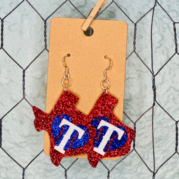 Texas Rangers Heart Earrings, Texas Rangers Gifts Women, Rangers Earrings, Baseball Earrings, Rangers Earrings