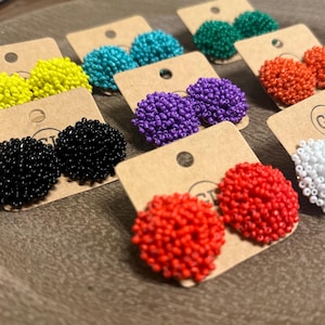 Team Spirit Earrings, Pom Pom seed bead post earrings, stud earrings, game day earrings, school spirit, school colors