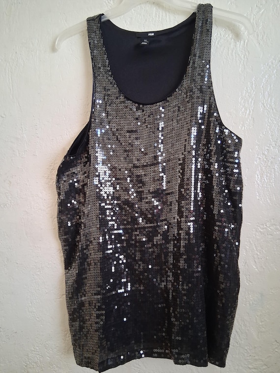 Black Sequined Tank Top/ Tunic/mini Dress by H and M