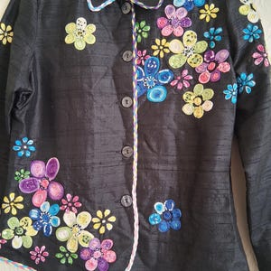 Vintage  Black Silk Floral Embroidered and Beaded Jacket by Anage