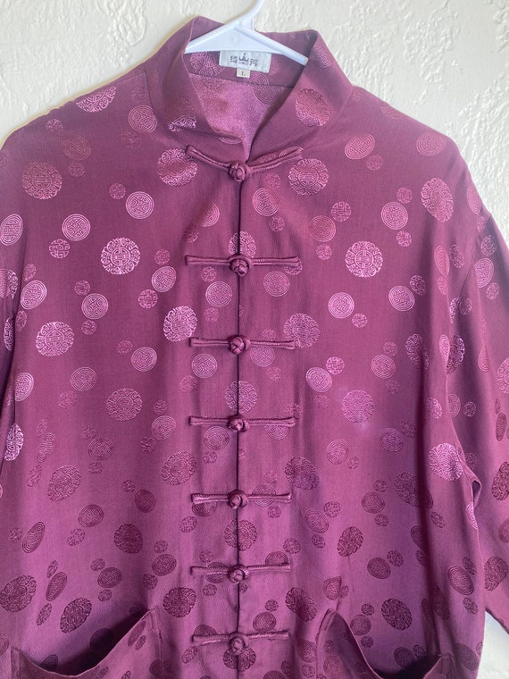 Gorgeous Vintage 1990s Burgundy Asian Tunic with … - image 3