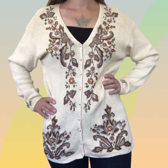 Vintage 1990s "Jenny" Embroidered Cardigan, Size … - image 1