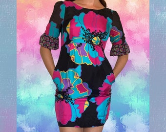 Y2K Floral Silk Dress by Phoebe Couture with a Big Bold and Bright Personality