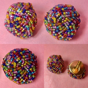 Vintage 1990s Beaded Clip On Earrings