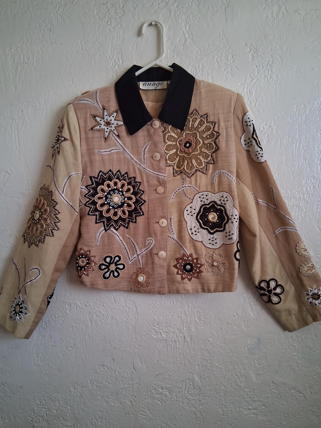 Vintage Beige and Black Embroidered Jacket by Anage - Etsy