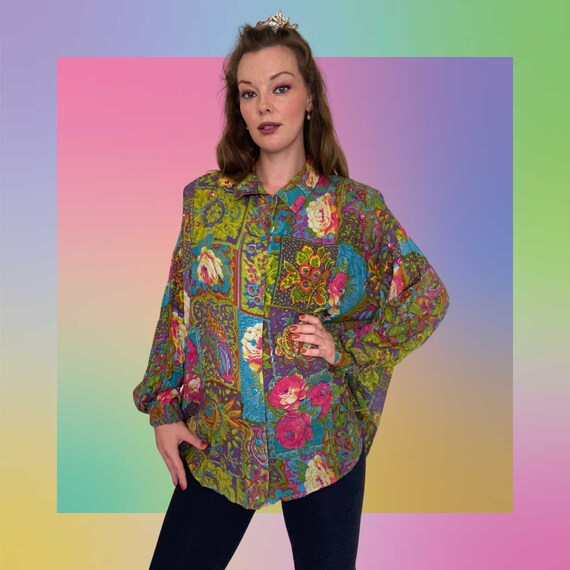 Vintage 1980s / 1990s Tribes Floral Blouse - image 2