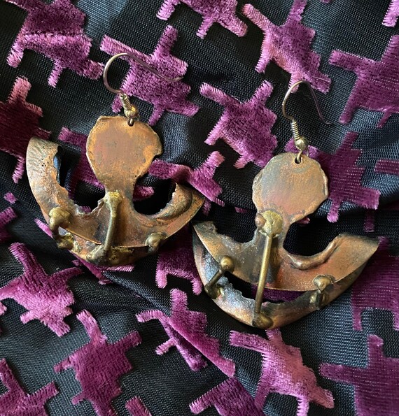 1980s Vintage Copper Earrings, Hand Crafted - image 1