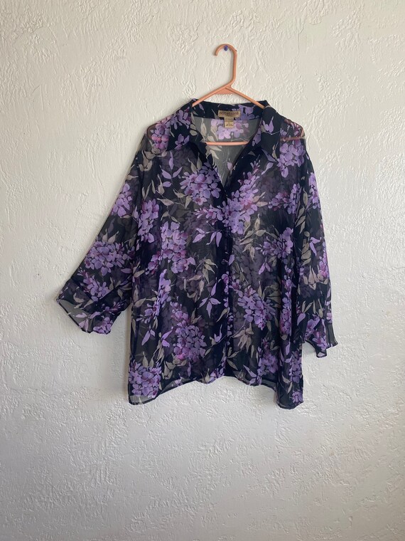 Vintage Sheer Black With Purple Flowers Blouse by Notations - Etsy