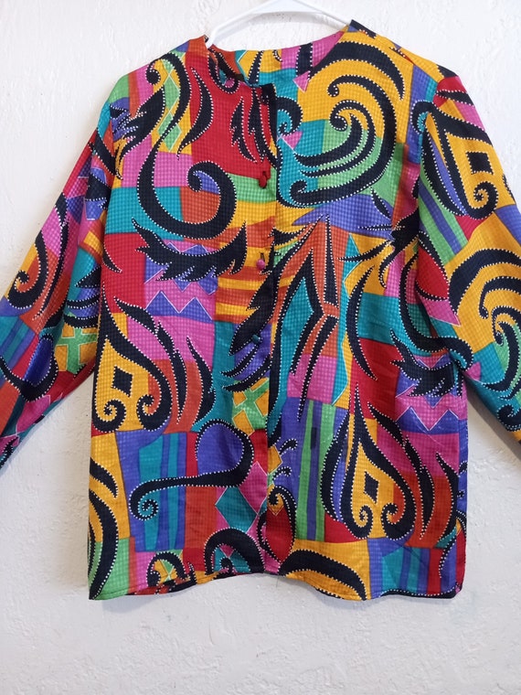 Vintage Brightly Colorful Rainbow print shirt by … - image 4