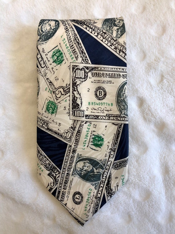 Vintage 1990s Studio 890 Money Print Necktie, Hand