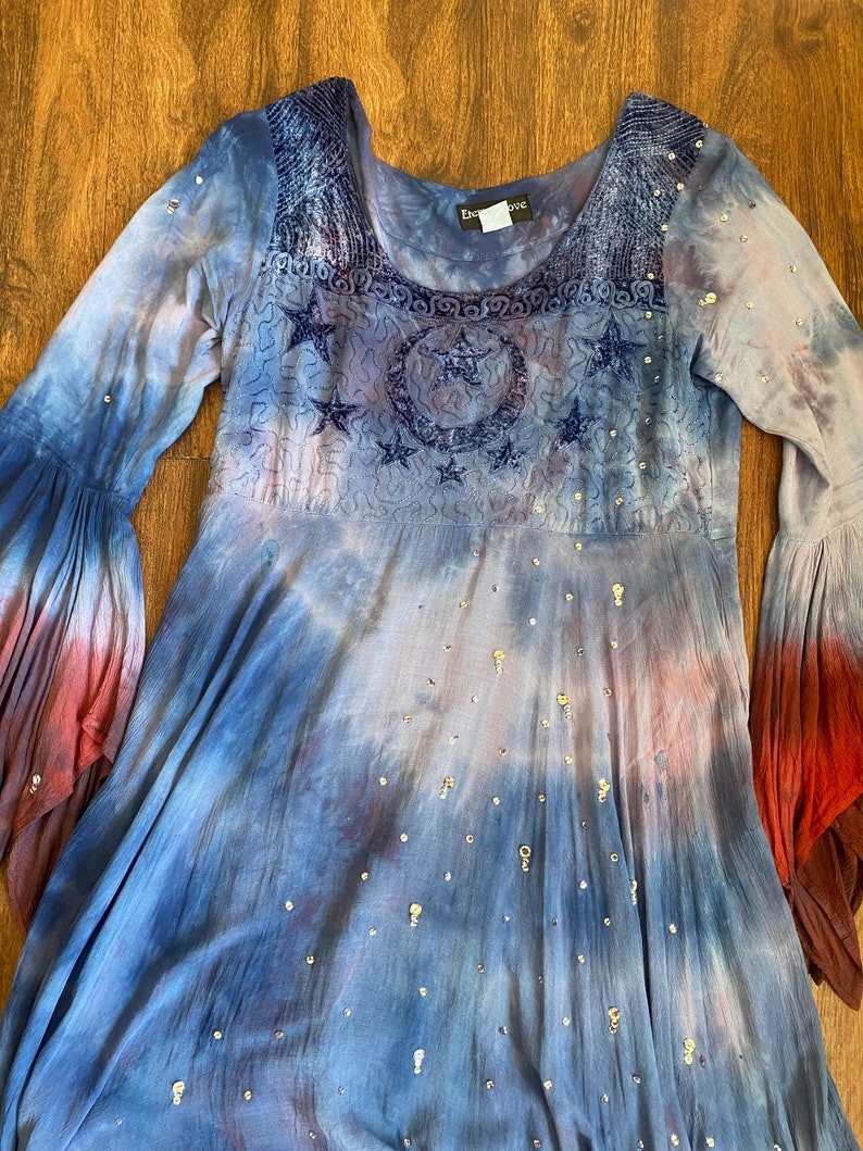 1980s Vintage Upcycled Sea Witch Moon Goddess Dress, Vintage Tie-Dyed Boho Dress, Halloween Costume, Cosplay, Size Large image 3