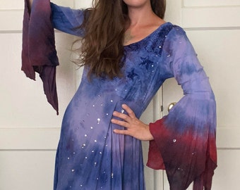 1980s Vintage Upcycled Sea Witch Moon Goddess Dress, Vintage Tie-Dyed Boho Dress, Halloween Costume, Cosplay, Size Large