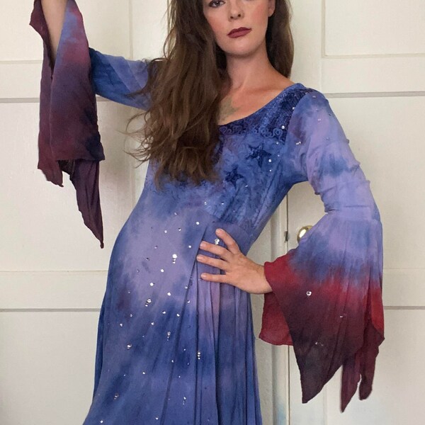 1980s Vintage Upcycled Sea Witch Moon Goddess Dress, Vintage Tie-Dyed Boho Dress, Halloween Costume, Cosplay, Size Large