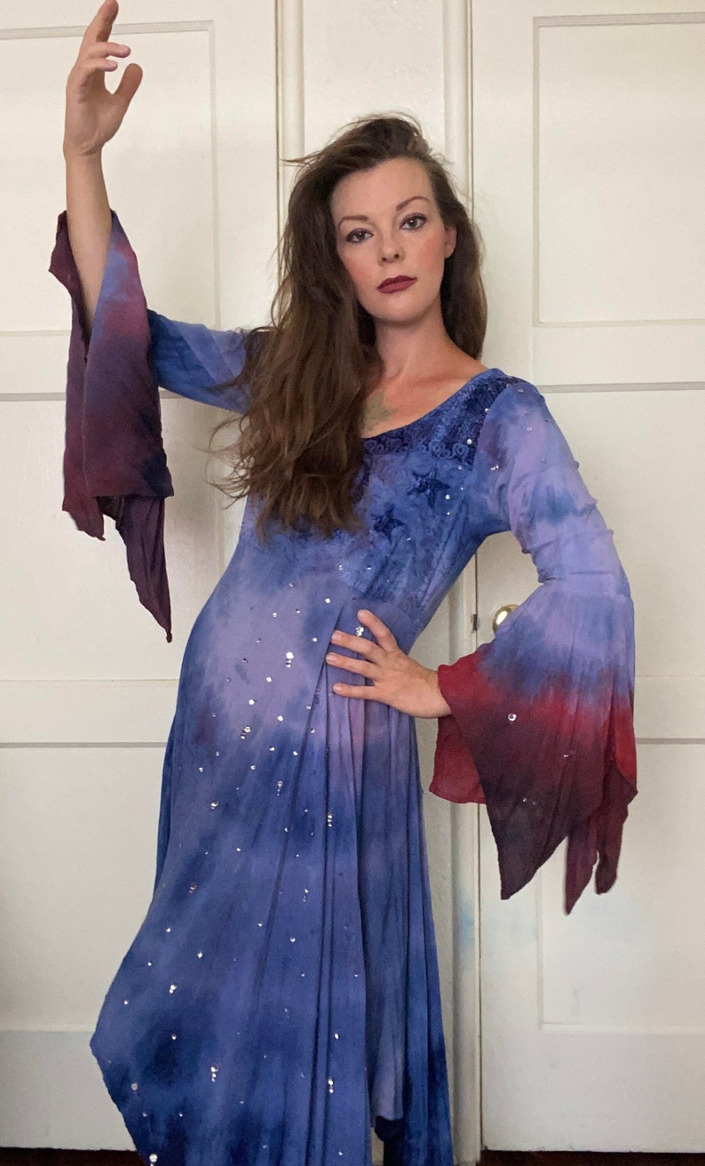 1980s Vintage Upcycled Sea Witch Moon Goddess Dress, Vintage Tie-Dyed Boho Dress, Halloween Costume, Cosplay, Size Large image 1