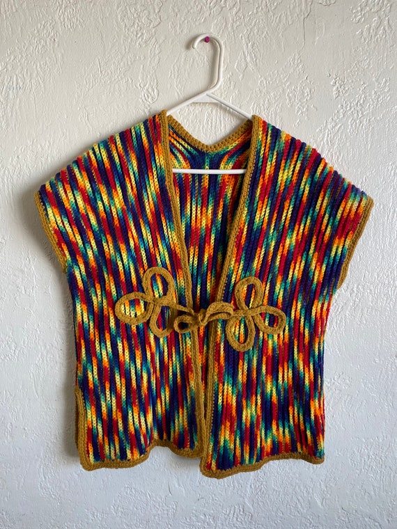 1970s Vintage Hand Knit Rainbow Vest - image 3