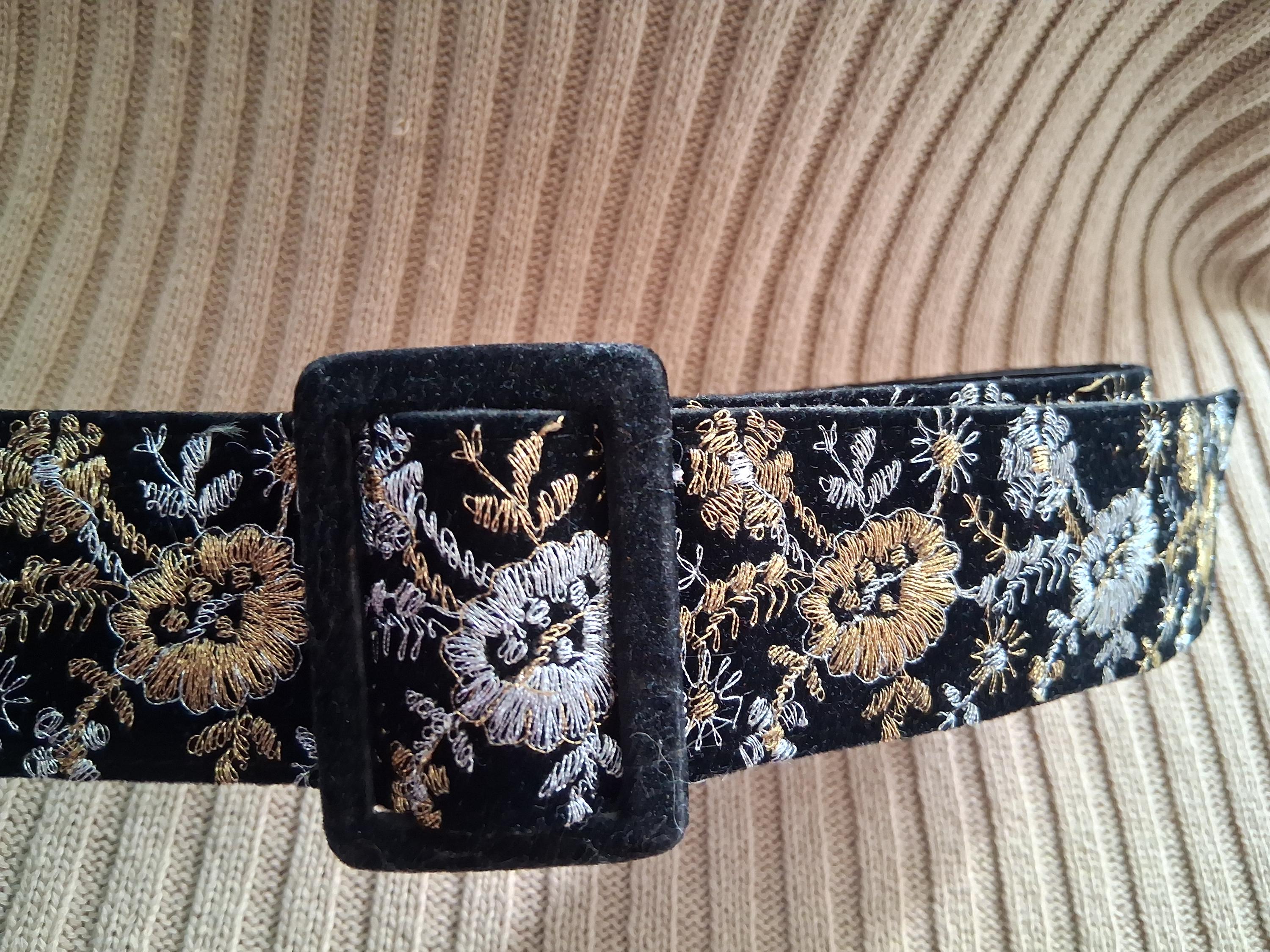 Vintage 90s Beaded Velvet Waist Belt Black Metallic Ornate Statement Chunky Wide Beaded Velvet Belts for Women for sale | eBay main image 2