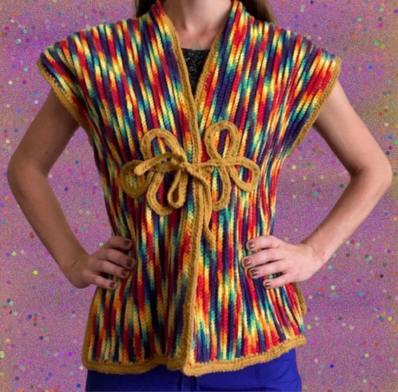 1970s Vintage Hand Knit Rainbow Vest - image 1