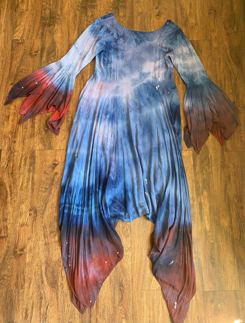 1980s Vintage Upcycled Sea Witch Moon Goddess Dress, Vintage Tie-Dyed Boho Dress, Halloween Costume, Cosplay, Size Large image 2