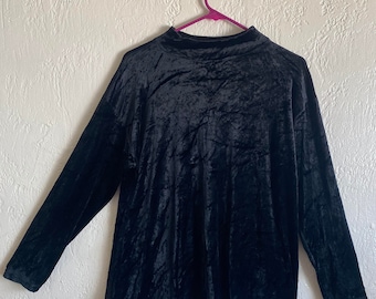 Jersey de cuello alto de terciopelo negro vintage de los años 80