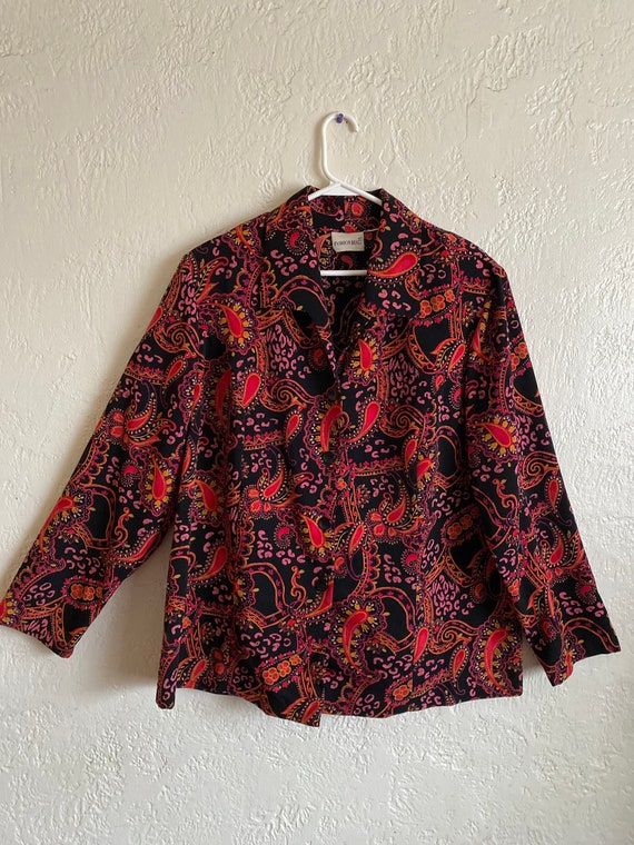 1990s Fashion Bug Vintage Red and Black Paisley Blaze… - Gem