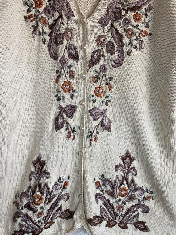 Vintage 1990s "Jenny" Embroidered Cardigan, Size … - image 5