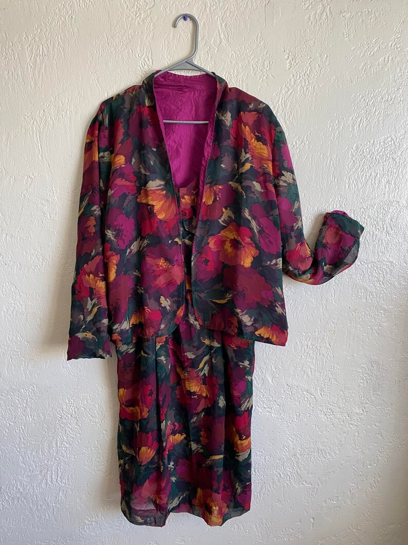 Vintage 1980s Hand Made Flower Blossom Dress with Matching Jacket image 3