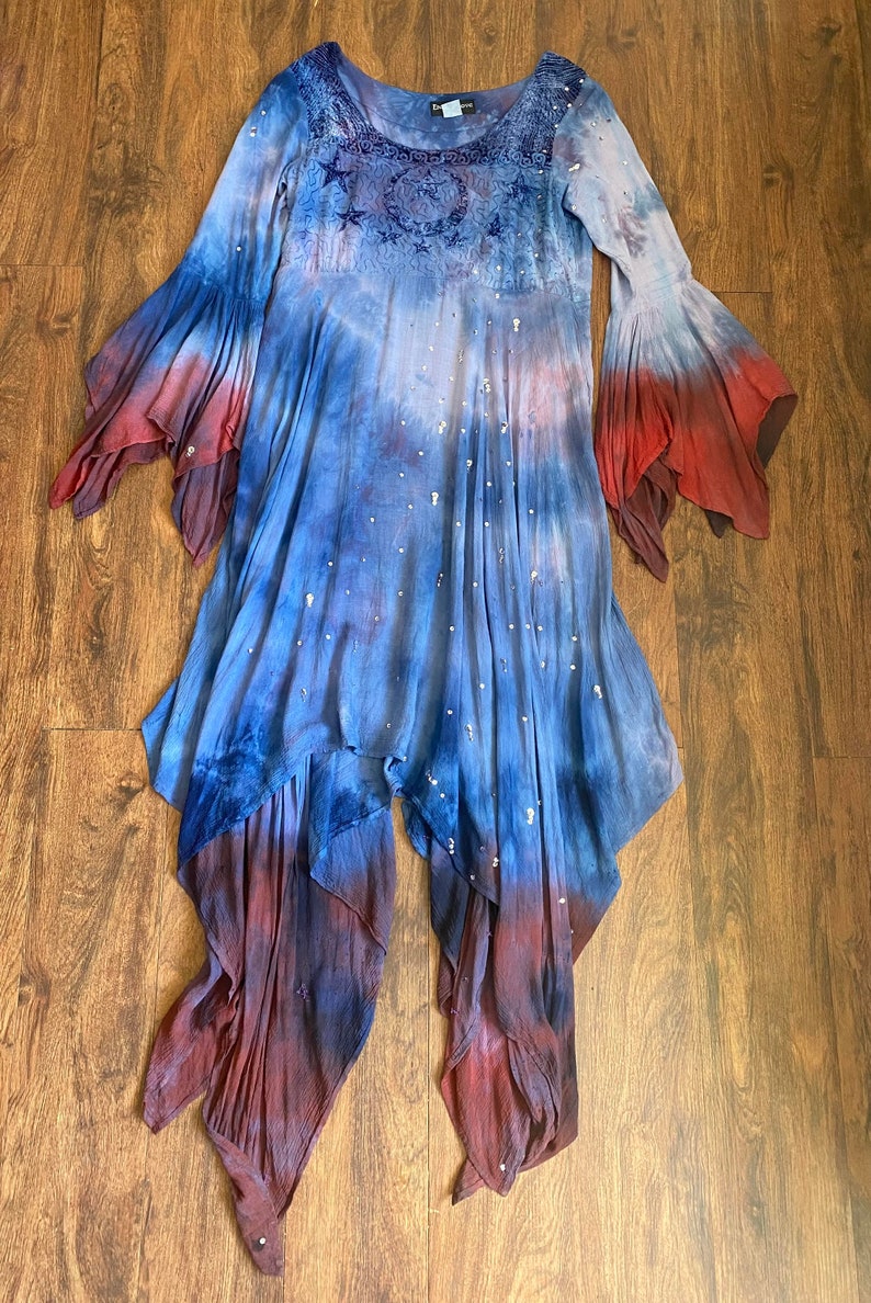 1980s Vintage Upcycled Sea Witch Moon Goddess Dress, Vintage Tie-Dyed Boho Dress, Halloween Costume, Cosplay, Size Large image 5