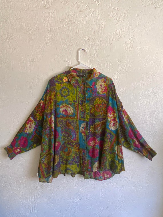 Vintage 1980s / 1990s Tribes Floral Blouse - image 3