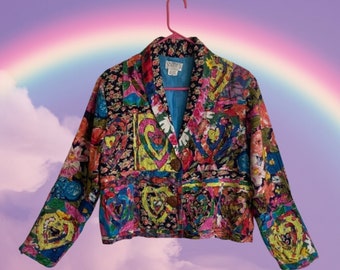 Vintage Bunte Patchwork-Jacke mit Herzmotiv von Minnie's Closet