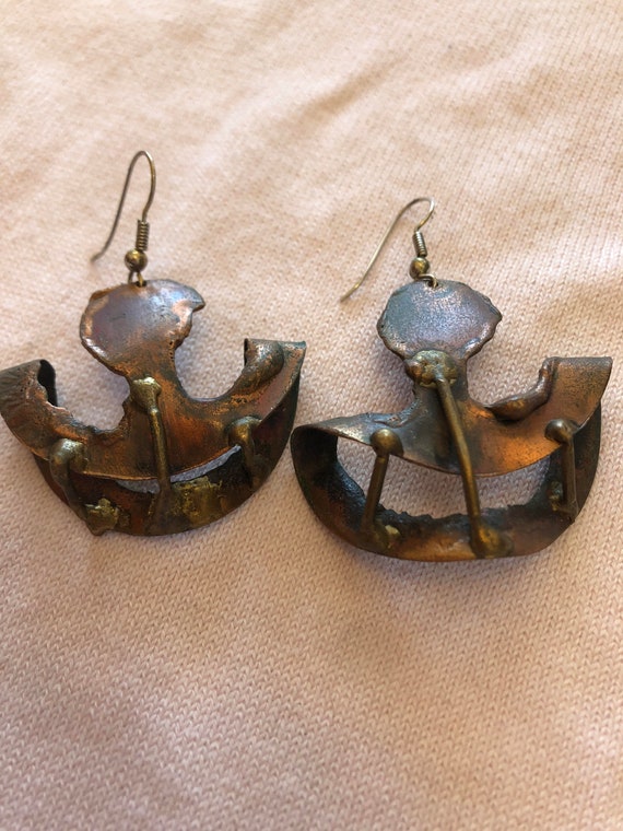 1980s Vintage Copper Earrings, Hand Crafted - image 2