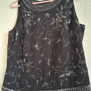 Vintage Black beaded and sequined in floral design sleeveless tank top by JKara
