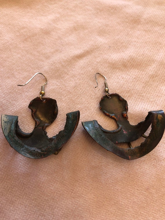 1980s Vintage Copper Earrings, Hand Crafted - image 4