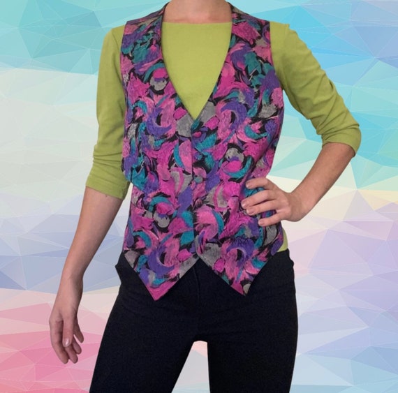 1990s Lord West Formal Vest, Abstract and Colorful - image 1