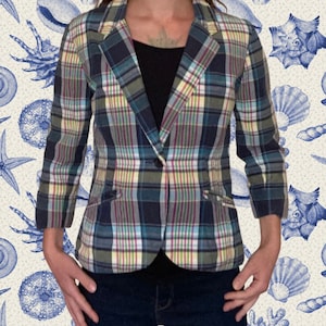 Vintage Spring Blue, Pink and Green Plaid Blazer/ Jacket by Chadwick&#39;s