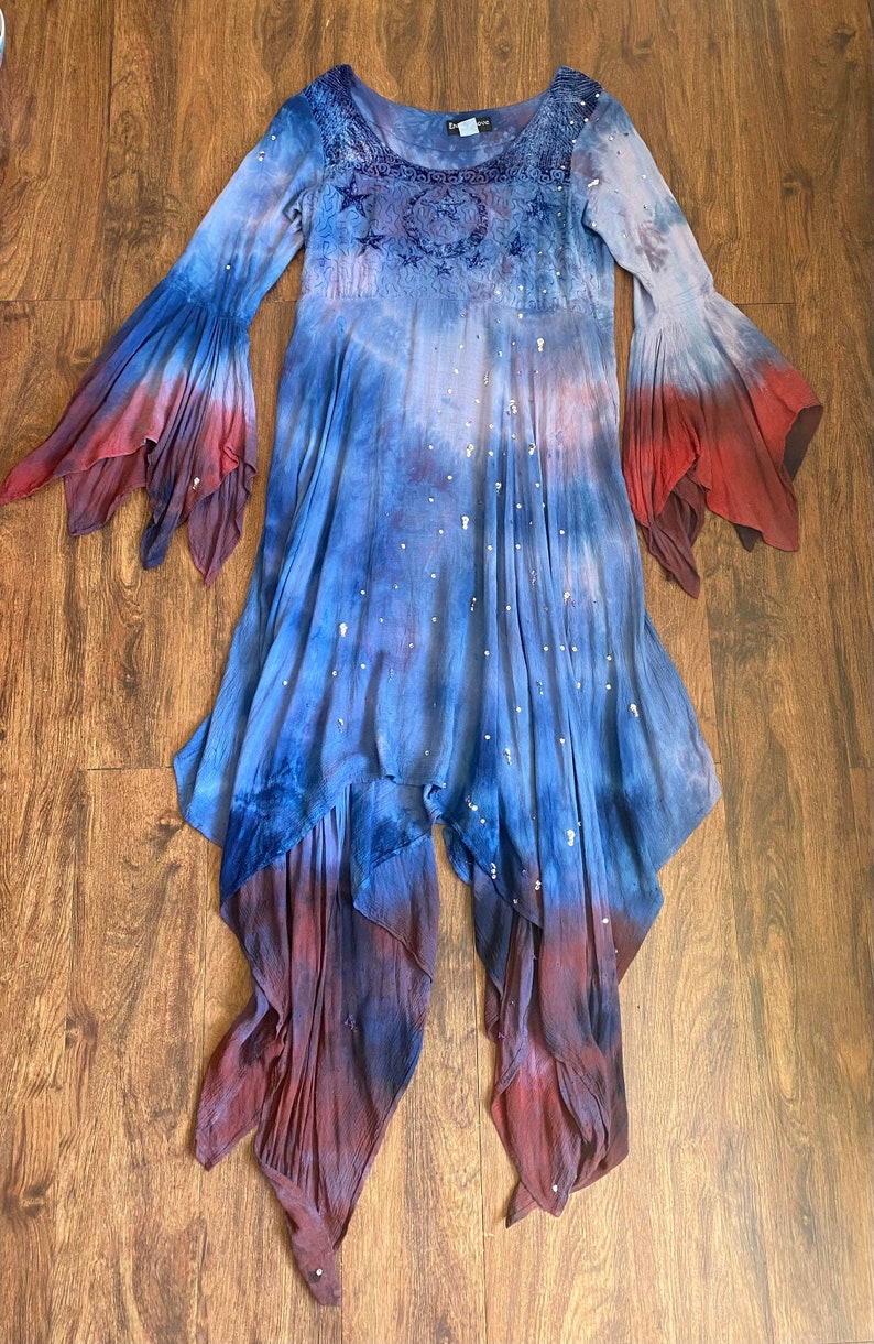 1980s Vintage Upcycled Sea Witch Moon Goddess Dress, Vintage Tie-Dyed Boho Dress, Halloween Costume, Cosplay, Size Large image 6