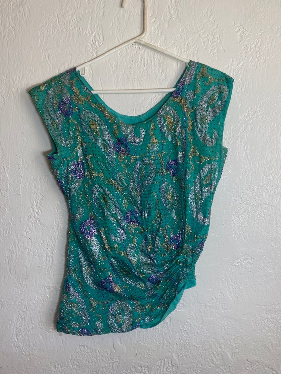 Vintage 1980s Sage Green Sparkly Chiffon Handmade… - image 5