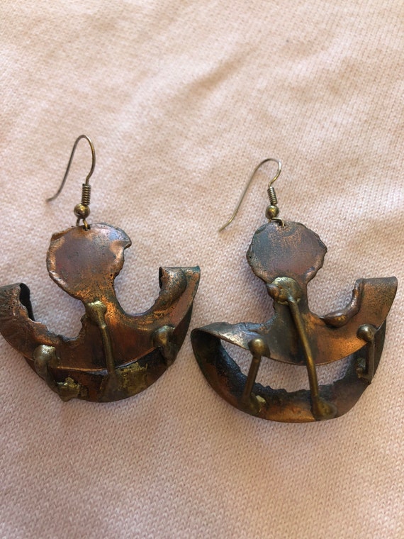 1980s Vintage Copper Earrings, Hand Crafted - image 3