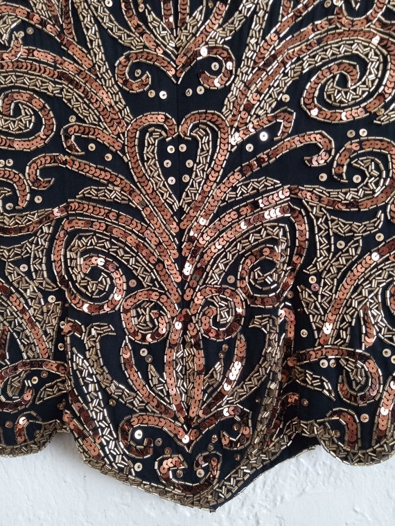 Vintage Sequined Top Paisley Design Gold Copper a… - image 8