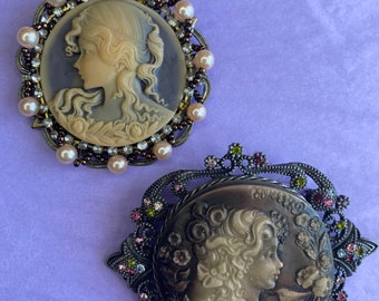1990s Vintage Costume Jewelry Cameo Pins (2)