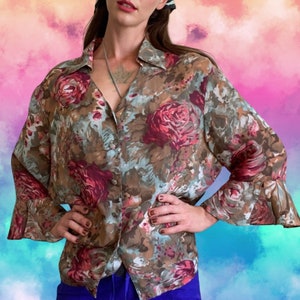 Vintage Kathy Che rose flowered blouse