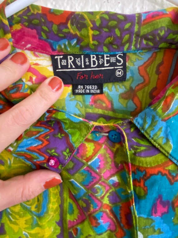 Vintage 1980s / 1990s Tribes Floral Blouse - image 7